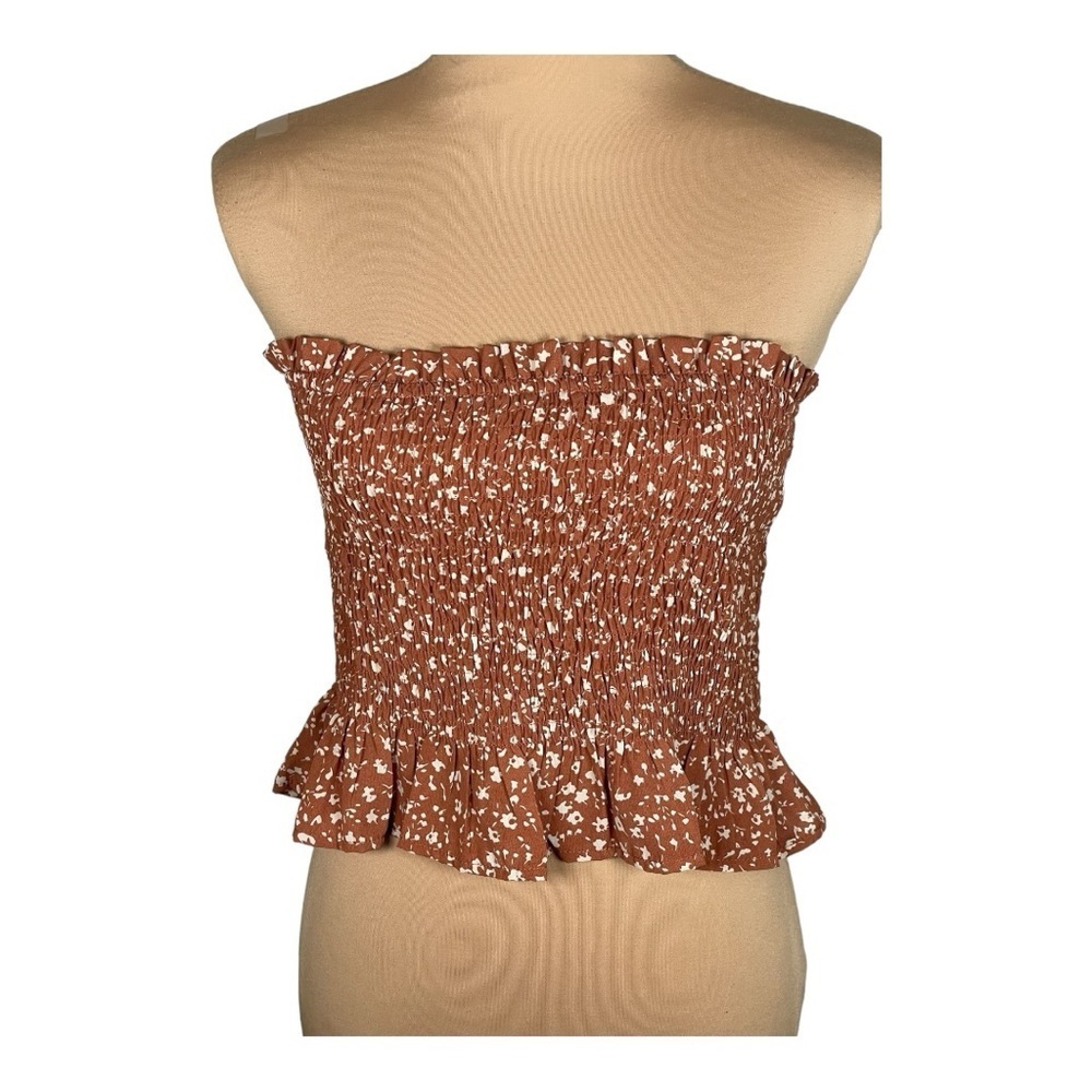 Women’s Rust Floral Smocked Strapless Top